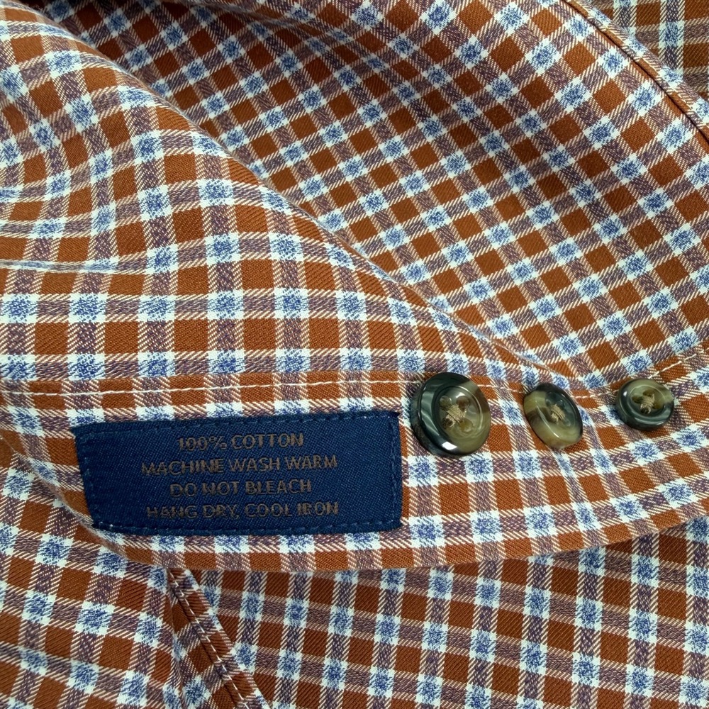 David Donahue Shirt Mens XL Orange Blue Plaid Cotton Long Sleeve Button Up - Picture 6 of 15